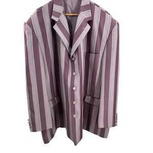 Falcone Men's Purple & Gray Striped Button Front Blazer - Unique Statement Piece
